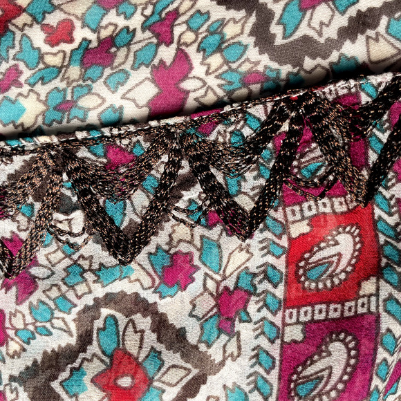 JOIE Womens 100% Silk Blouse Tunic L Colorful Printed V-Neck Sheer Boho Peasant - Picture 5 of 8